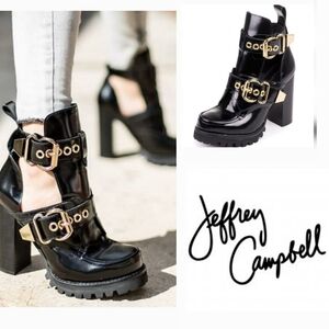 EUC | Jeffrey Campbell Craven Black Patent Buckle Strap Heeled Boot |  Size: 6